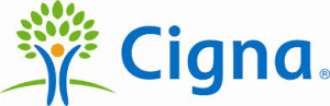 A blue and white logo for cigna.